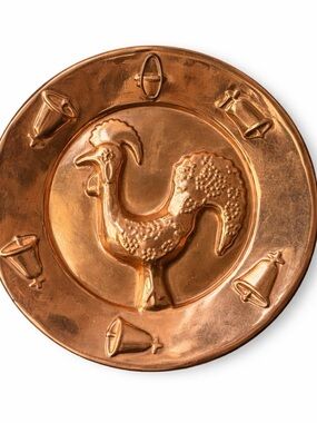 Vintage Copper Rooster Wall Plate, Farmhouse French Country Kitchen Decor